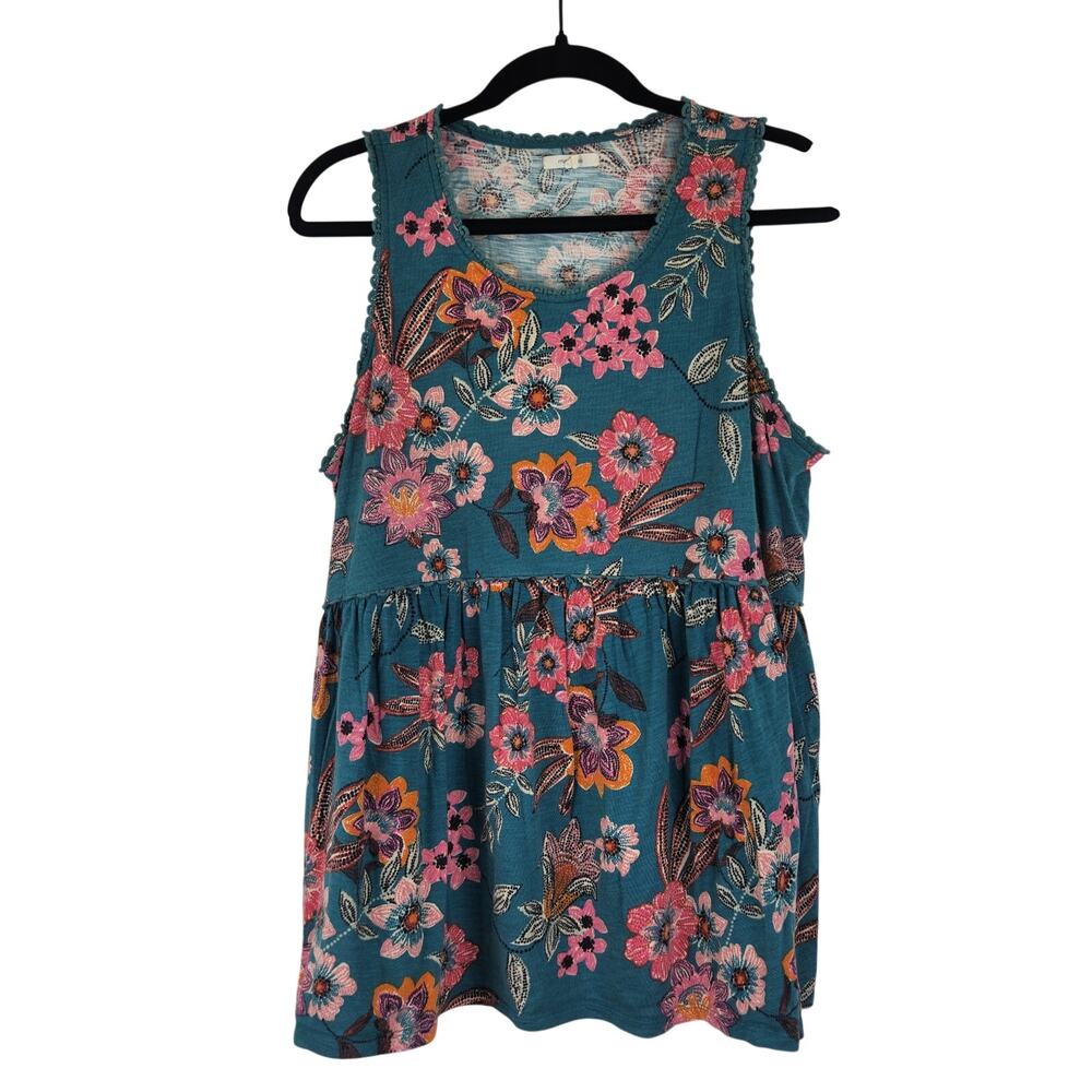 Maurice Teal Floral Sleeveless Peplum Blouse Women's Sz 0X Boho Bohemian Western